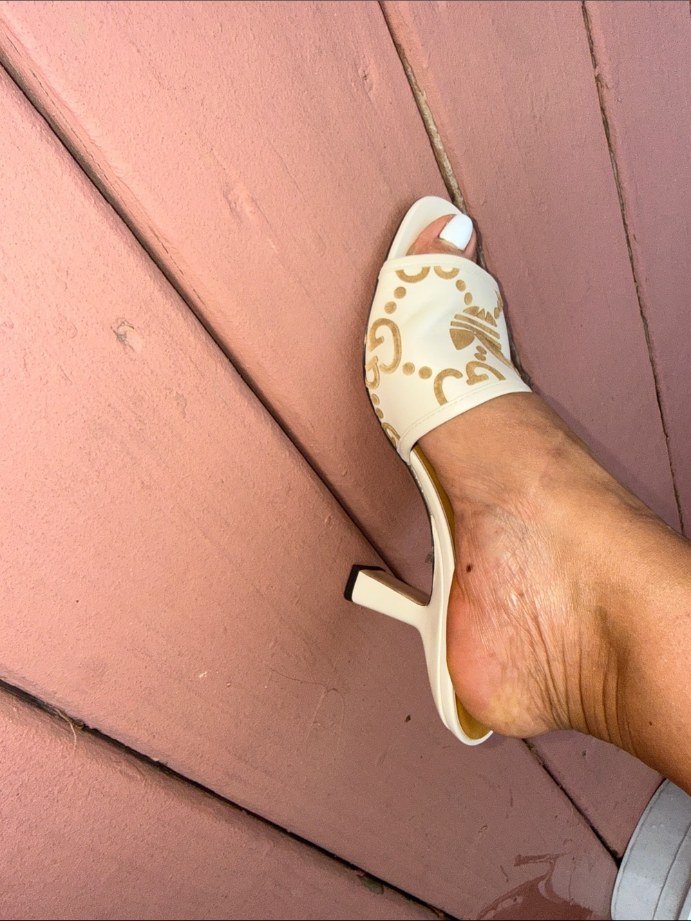 Gucci Cream Leather Slide Mules with Gold Logo Pattern - Picture 9 of 16